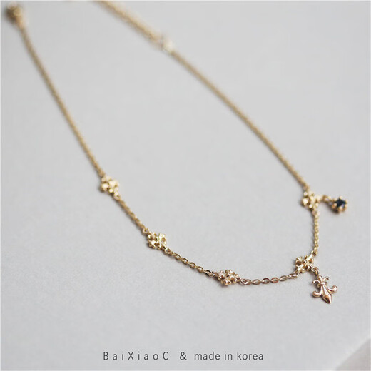 VZZS white small C Korean imported gold jewelry 14K gold anklet retro heavy industry cross blue diamond pendant K gold bracelet bracelet 1 piece