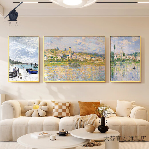 Painting of Dafen Van Gogh Monet’s living room decorative paintings Impressionist world famous paintings Oil paintings Sofa background wall hanging paintings Abstract triptych 90830/16789/2715 Side 60*80/Medium 120*80 crystal porcelain + aluminum alloy [gold frame]