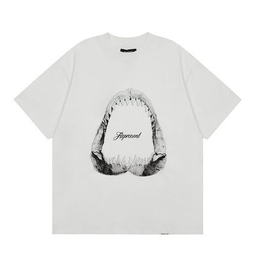 Lee Kids Real Shot Reprection Collection Eagle Shark motif de requin imprimé Round Cou Short Sleeve Beautiful Hip-Hop Men and Women 1048 Black S