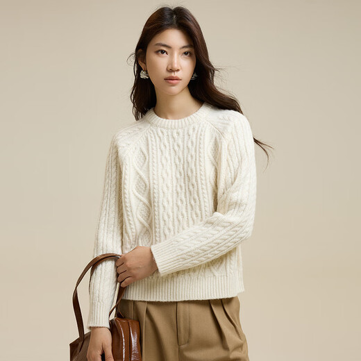 ROMON knitted sweater for women thick rod pin 100% wool 2025 spring and autumn new fashion retro jacquard loose sweater white single size
