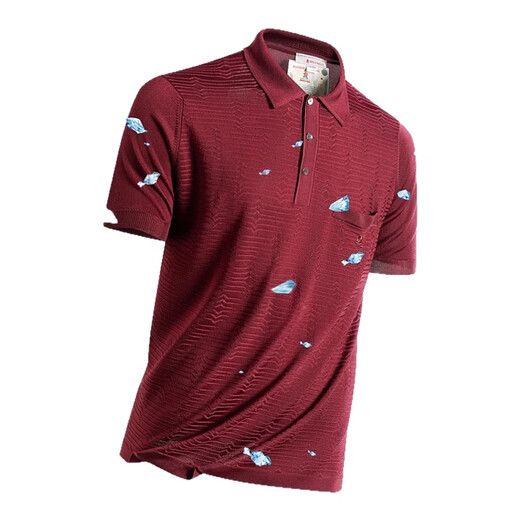 Mengtejiao [Recommended by the Central Mother][Imported bright silk/] Short-sleeved polo shirt for men's business high-end summer striped t-shirt casual MT 9195 Burgundy L 5 175