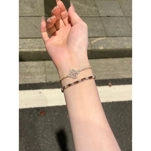 QUAMER super flash lucky four-leaf clover zircon bracelet women's light luxury flower ins stacking bracelet small four-leaf flower bracelet