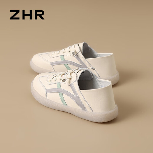 Женская белая туфли ZHR Why White Whorn's Women's Wersatile Real Cowhide Женская обувь легкая и дышащая студенческая повседневная обувь для женщин A67N Rice Grey 36