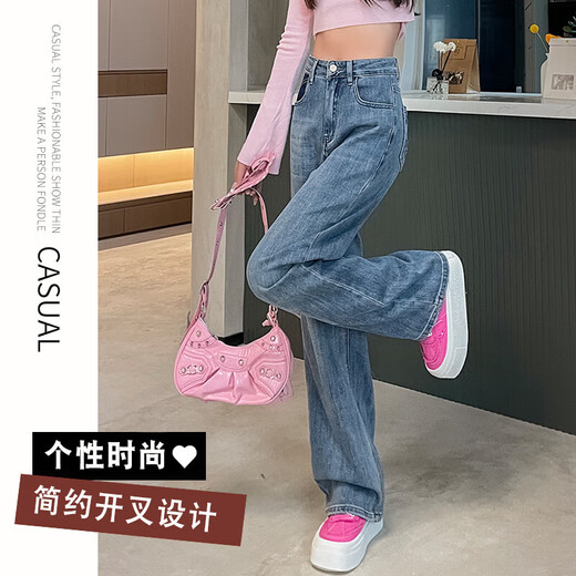 Retro Loose Wide-Bein-Jeans für Frauen 2025 Frühlings- und Sommer-Taschenschattenfarbe High-End-Casual Haos Nr. 9903 Nostalgic Blue Regular M (Empfohlen 95-110jin [Jin ist gleich 0,5 kg])