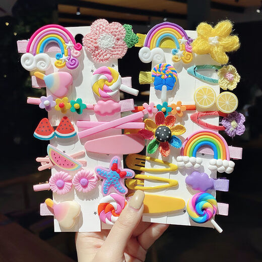 Garenbei children's dopamine hair clip baby cute little hair clip bangs clip girls bb clip headband bow hair accessories pink flower 14-piece set