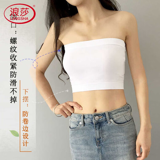 LangSha (LangSha) bra-wrapped bra, strapless inner wear, large breasts showing small, non-slip camisole, women's anti-exposure top, summer wear, black, short, one size fits all