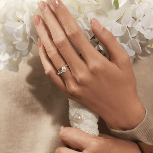 DR Proposal Diamond Ring K Gold/PT950 Platinum Elegant Snowflake Moissanite Diamond Ring Wedding Valentine's Day Birthday Gift 50 Points D-E Color/Extreme White Gift Box + Certificate PT950 Live Mouth (Size Adjustable)