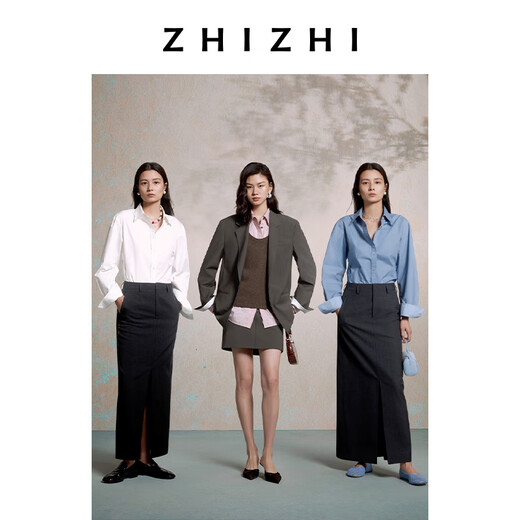 致知ZHIZHI 百宝妆 收腰微撞色细节衬衫25年秋季新款通勤显腰细 雅白 S