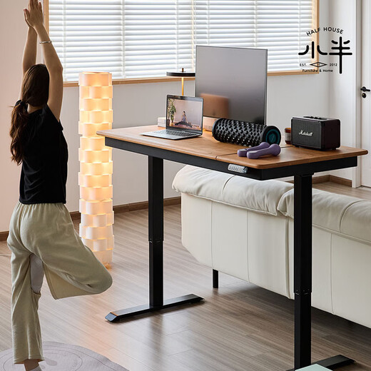 Small semi-electric lifting desk, antique cherry wood office desk, computer desk, home standing workbench