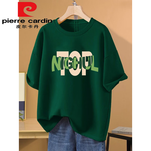 Pier Cardin 100 pure cotton short-sleeved T-shirt for women high-end versatile and fashionable daily style loose large size slimming half-sleeved top 983# navy blue [100% cotton] popular this year S [recommended 80-100Jin [Jin equals 0.5 kg]]