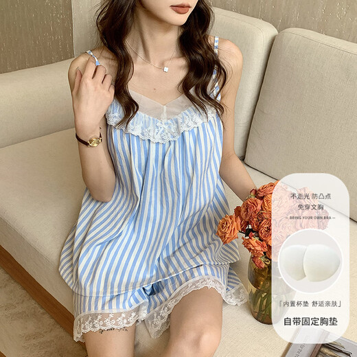 Kaidi cloud coton pyjamas féminin de style coréen féminin style sweet ins file en dentelle rayée short ceinture poitrine poitrine victoria's secret style 833 # Stripe m