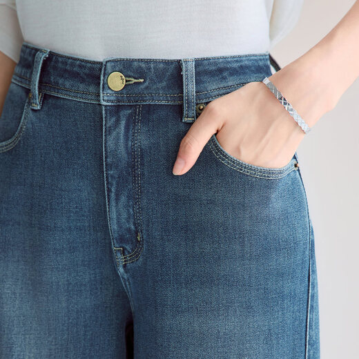 Eveli (eifini) endorsed by Jiang Xin, universal elastic, eifini no side seams, contrasting color pressed straight floor-length mopping pants, women's new stretch pants, sea blue L 110-120Jin Jin is equal to 0.5 kg