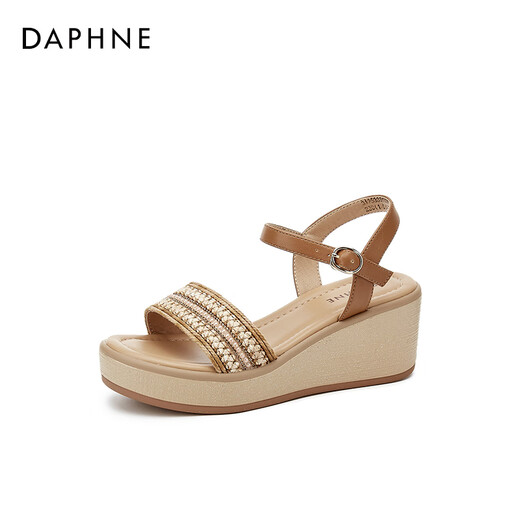
Daphne wedge sandals for women with one-strip high heels 2025 summer new fashion fairy style gentle height brown 37 (235mm) standard code