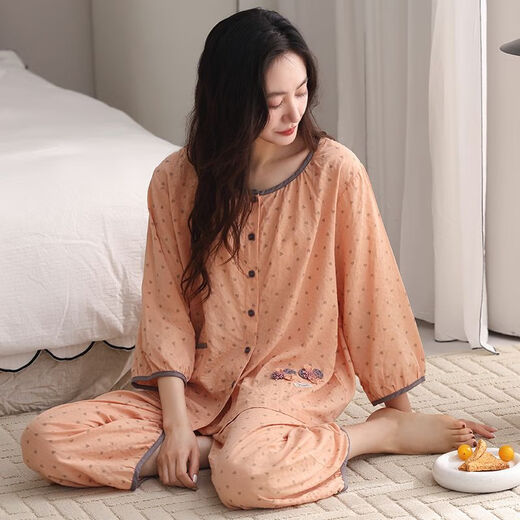 Yalu Pure Cotton 7-Viertel-Ärmel-Pyjamas für Frauen im Sommer kurzärmelige neun Viertelhosen für sommerdünnen Dünngrößen Reine Baumwoll-Kleidung 4840 [Damen-Baumwolle] M 80-100jin [Jin entspricht 0,5 kg]
