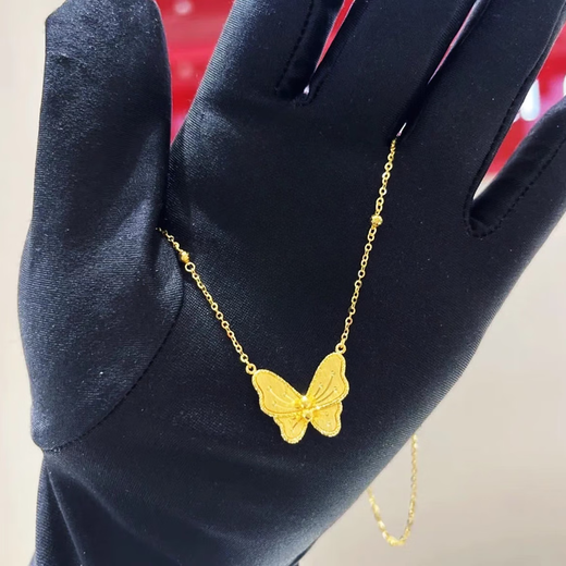 Gold sparkling brushed sugar cube necklace for women, gold clad with silver, 999 square pendant, clavicle chain, gift for girlfriend, butterfly pendant (gold clad with silver), free necklace