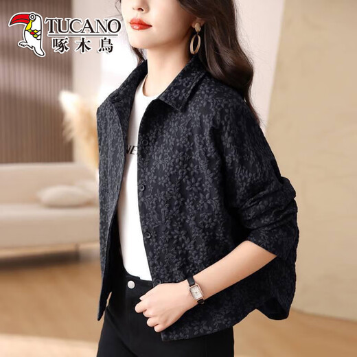 Woodpecker Short Jacket Women's 2025 Spring and Autumn Korean New Middle-aged Mom Small Casual Baseball Suit Jacket Cardigan Top Coffee M Recommended 90-105Jin [Jin equals 0.5 kg]
