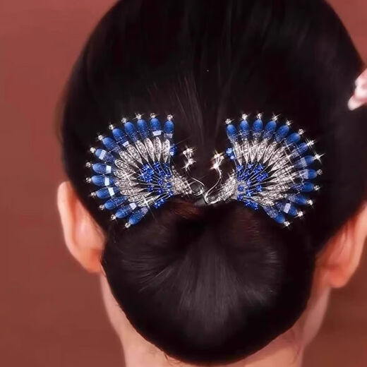 Retro hair twist clip on the back of the head, women's high-end hair ball head fixation artifact hair clip, ball hair accessory, blue peacock open-screen hair twist clip
