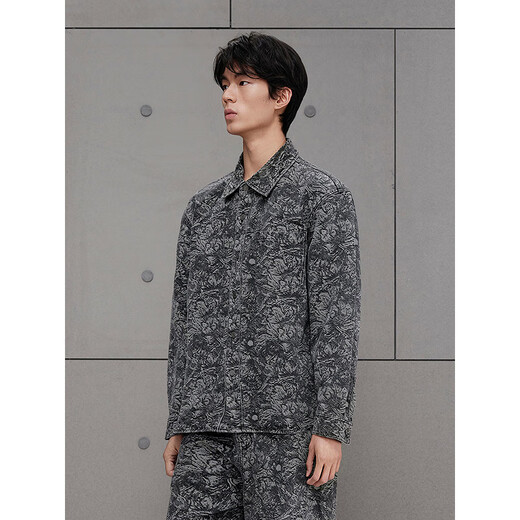 GXG Men's Wear Same Style Full Print Denim Shirt Men's Long Sleeve Jacket 25th Autumn New Product G25XE93014 Gray XL