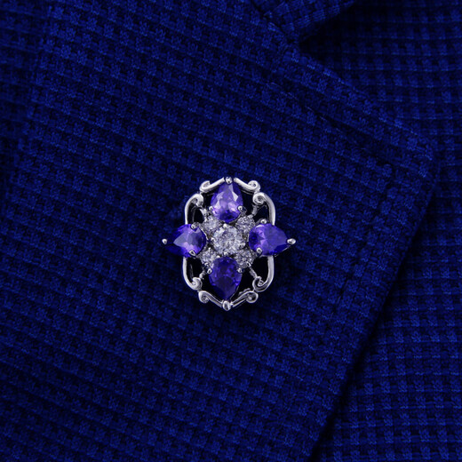 Shijun (Shijun) Herrenbrosche Anzug Brosche plattierte Platin -Zirkonkristall Charming Purple Duke Silber Retro Kragen Pinnese Anzug Brosche Deep Blue Duke Platinum Brosche + Manschettenlink Set