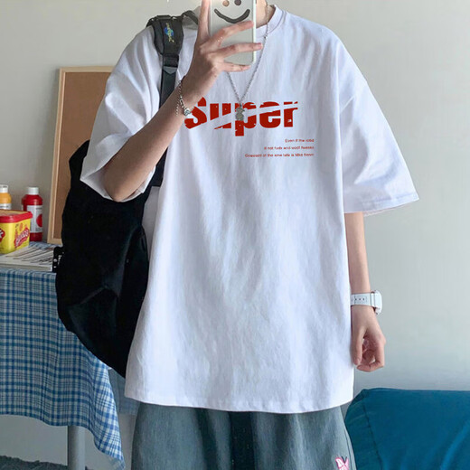 Pure A21 American Camiseta Americana Camiseta de manga corta Masmen Men a los hombres de moda sueltos y versátiles de camiseta media manga de mante-manga Top [3888* Slam Dunk] White XL 120-140Jin [Jin equivale a 0.5 kg]