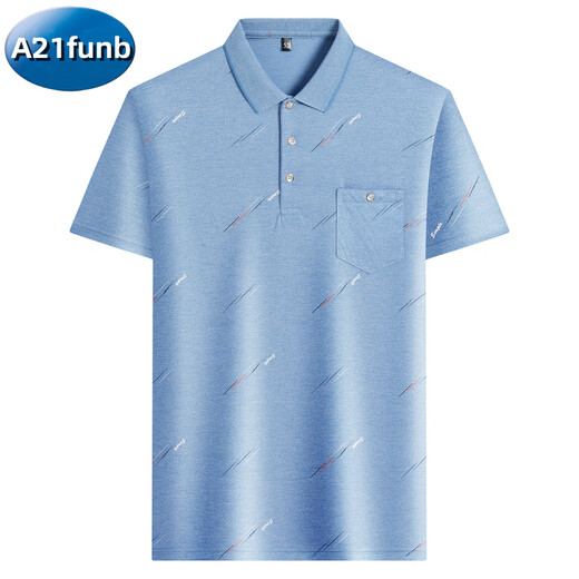 A21funb middle-aged men's lapel short-sleeved t-shirt daddy suit summer thin polo shirt middle-aged and elderly ice silk half-sleeved male elderly T ice silk-9923 blue real pocket M 48/165