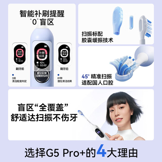 Shuke grand écran pince grand swing smart électrique brosse à dents G5 pro + (poudre de brume glacée) Nettoyage en profondeur et protection des genres couples adultes Offrir un petit ami / petite amie Gift de la Saint-Valentin chinois