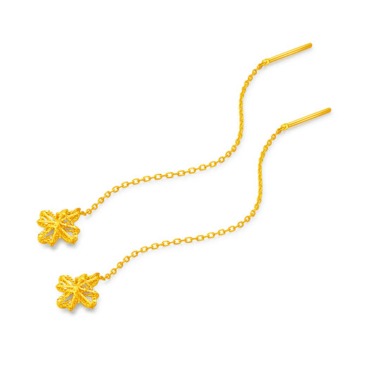 Old temple gold earrings, pure gold earrings, snowflake tassel earrings, women's birthday gifts for girlfriends, wife's birthday gifts, wedding hardware, pure gold earrings, about 1.2g, gift box