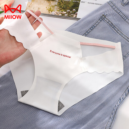 MiiOW Couple Underwear One Men and Women Ice Silk Seamless Thin Style Hollow Simple Japanese Girl Triangle Boxer Suit Thong White Couple Suit M Men's L Size + Women's Size