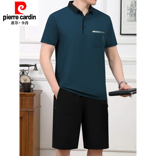 皮尔卡丹（pierre cardin）2025夏季新款中年男士爸爸父亲装冰丝短袖t恤短裤跑步运动服套装 693暗红 L 建议100斤-----120斤体恤+裤子