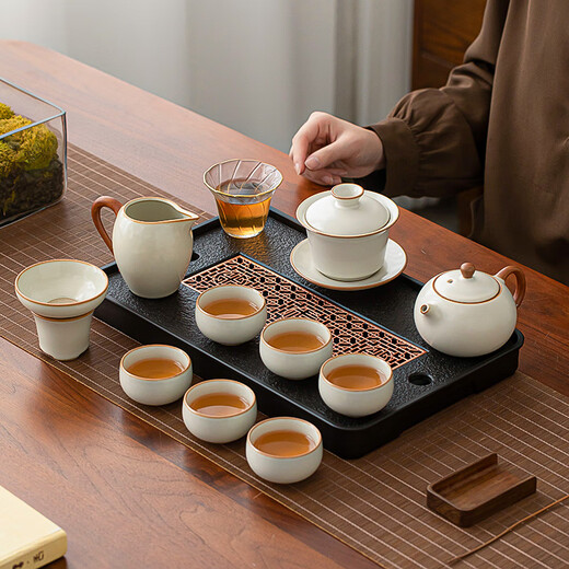 SUSHI CERAMICS Ru kiln tea set teapot cover bowl master cup with tea tray Kung Fu tea set affordable set gift box gift gift