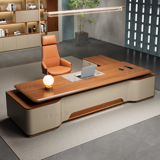 Simaqi boss desk light luxury high-end blister desktop executive desk simple modern president desk office desk and chair combination 2.2 meters double cabinet boss table blister desktop style