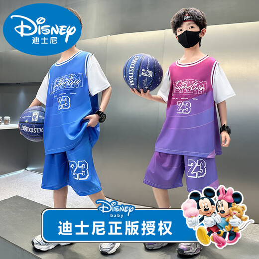 迪士尼男童运动套装2025夏季新款儿童洋气中大童短袖帅气篮球服两件套潮 品牌黑色9901 150 【适合身高140左右】