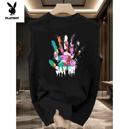 
Playboy (PLAYBOY) summer pure cotton loose large size vest men's trendy sweatshirt white [large picture of front left and back of vest K838 SAYHI S recommended 70-80Jin [Jin equals 0.5 kg]