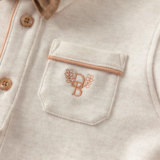 DAVE&BELLA pure cotton boys' shirts, college style children's long-sleeved shirts, spring clothes, new children's tops, boys' baby clothes, light khaki, in stock, 80 cm (recommended height 73-80cm)