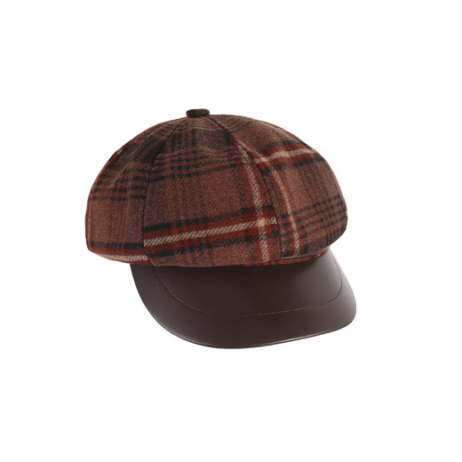 Yuna Red Plaid Woolen Octagonal Hat Women's Autumn and Winter British Retro Beret Hat Women's New Retro Newsboy Hat Red One Size
