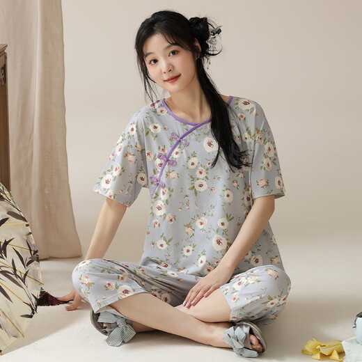 Yalu Summer National Style Pajamas Женский костюм тонкая повседневная национальная тенденция с коротки
