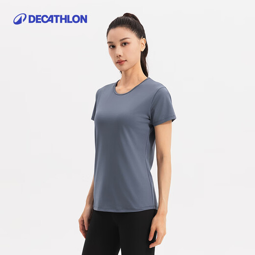 Decathlon Sports T-Shirt Frauen grundlegend Fitness Schnelltrocknen runder Hals kurzärmelig Top-5675428
