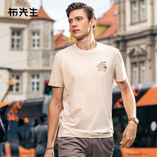 Mr. Bu Summer Nuevo top genial para la camiseta de manga corta para hombres estilo bordado de moda yami albaricoque S_165