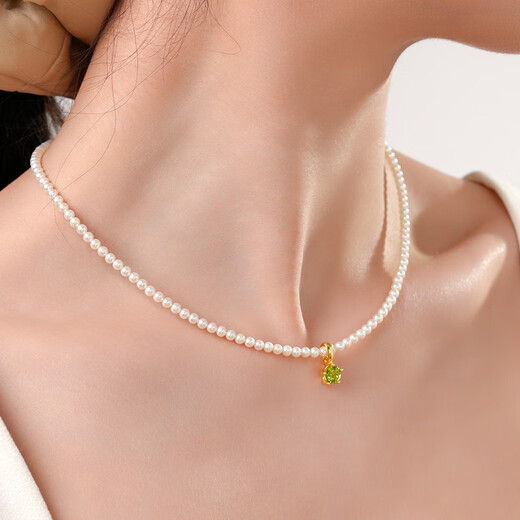 Daila green olive gemstone pendant freshwater pearl necklace perfect round flawless strong light female clavicle chain daily versatile commuting style