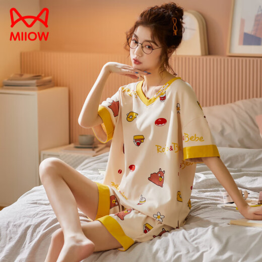 Catman (Miiow) Summer Ladies Pajamas Algodón Pure Algodón Home Style Fino Estilo coreano Lindo Princesa Estilo de manga corta Traje de dos piezas Spring y Autumn Women Loli Pink White Skm6621 M (recomendado 75-95 Jin [Jin iguala 0.5 kg])