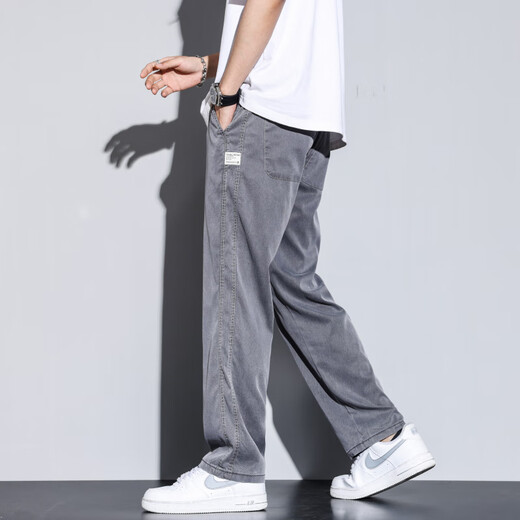 增致牛仔（ZENGZHI）夏季薄款阔腿休闲裤男冰丝宽松工装天丝牛仔裤美式潮牌直筒长裤子 1048浅蓝色+1048灰色 M