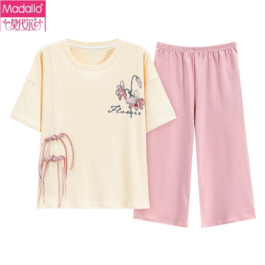 Modal summer short-sleeved pajamas set new Chinese women's national style home clothing cropped pants can be worn on the outside, pure cotton thin summer Y9901 M (recommended 75-95Jin [Jin equals 0.5 kg])