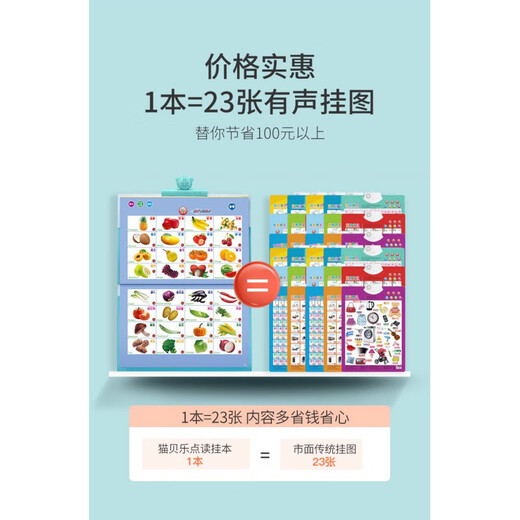 Kaikaijia Children's Day gift plus size children's e-book early education book for toddlers Chinese and English finger point reading baby 47 point reading wall book + 300 Tang poems