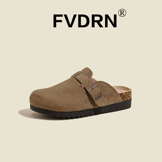 Luxury style bag-toe slippers for women 2025 new summer wear retro casual flat sole soft sole Birkenstock slippers HCS--828-1A deep khaki 36