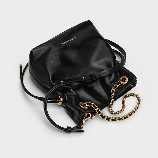 CHARLES/KEITH25 autumn new product soft drawstring simple chain lucky bag bag hand tote bag women's bag CK2-80151536 Black S