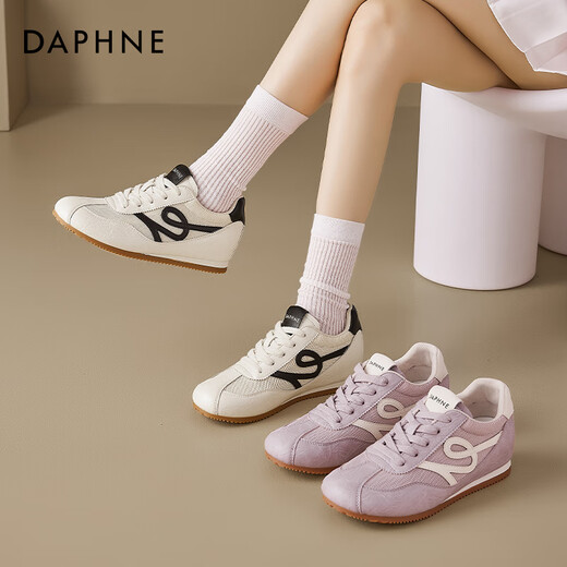 达芙妮（DAPHNE）复古德训鞋女2025新款夏季薄款网面透气小白鞋内增高百搭休闲板鞋 米黑色-透气网面 37