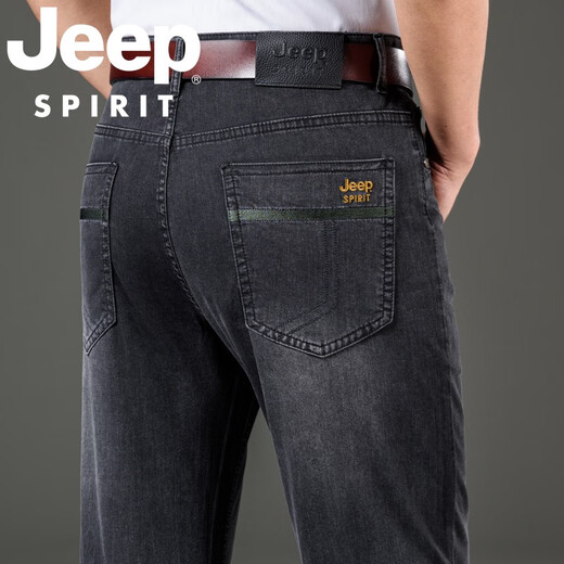 JEEP SPIRIT吉普黑色牛仔裤男士春夏季薄款直筒宽松休闲大码弹性深档长裤 黑色j679 四季款不加绒 29 码数-腰围2尺2