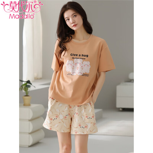 Pyjama modal pour femmes été 2025 nouveau short à manches courtes en pur coton costume deux pièces été rayé vêtements de maison peuvent être portés à l'extérieur Z9856 M recommandé 80-100Jin Jin équivaut à 0,5 kg à porter