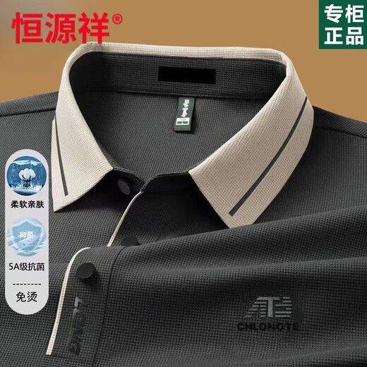 恒源祥T恤男休闲男士长袖恤2025春秋薄款中年爸爸翻领打底衫秋装上衣 16823浅绿 M 165【建议-120斤】