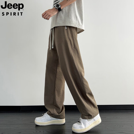 JEEP SPIRIT吉普冰丝休闲裤子男款夏季2025年网眼透气凉运动裤宽松直筒男裤 K6636军绿 XL 约130-145斤可穿